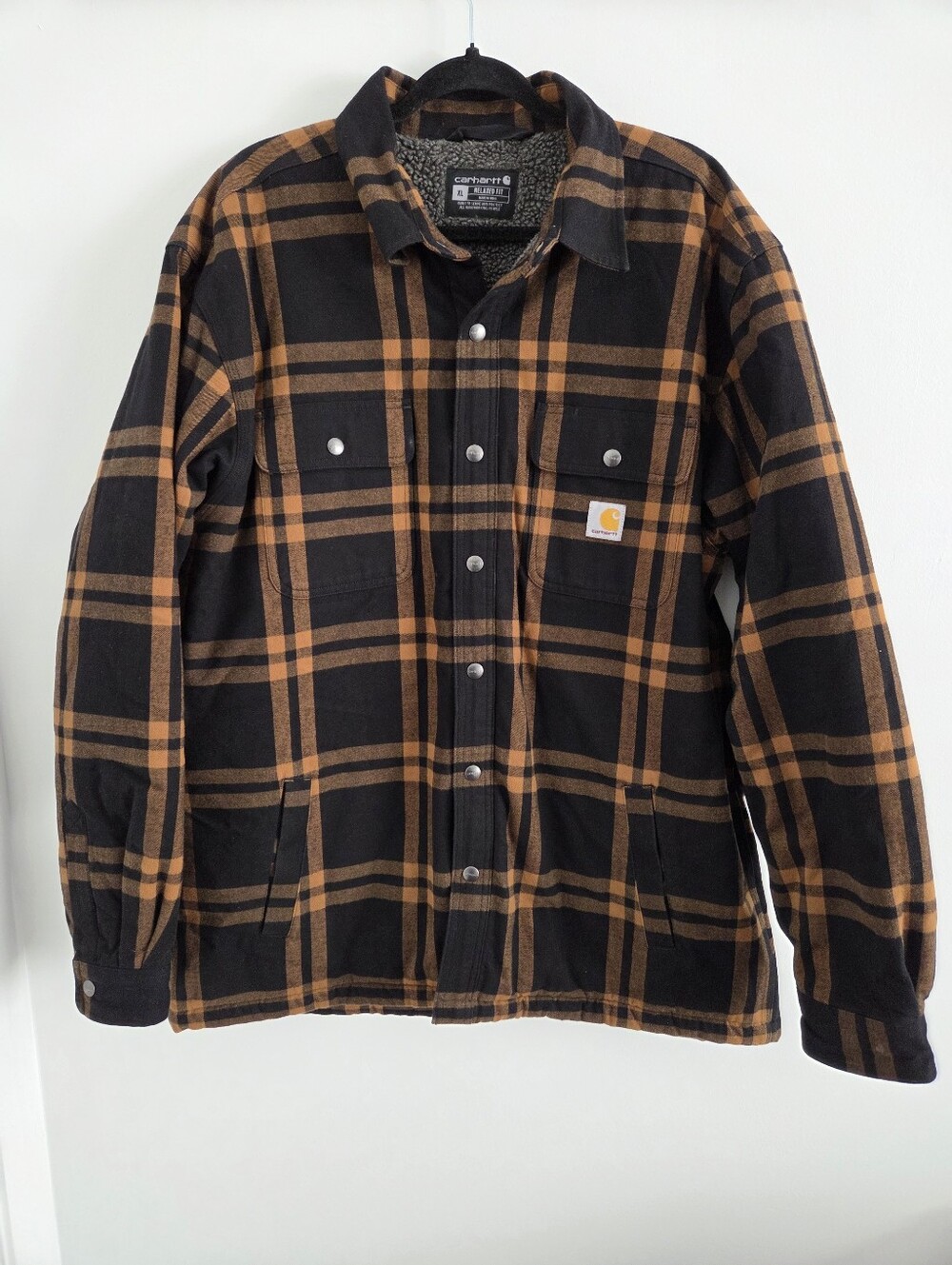 New Without Tags - Mens Carhartt Sherpa-lined Jacket - XL - Plaid Orange Black